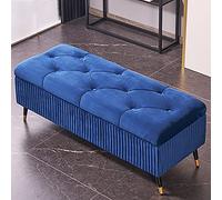 Lussuosa panca portaoggetti in velluto, moderna, imbottita, con contenitore, elegante seduta da ingresso, blu, 100 x 45 x 45 cm