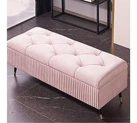 Lussuosa panca portaoggetti in velluto, moderna, imbottita, con contenitore, rosa, 100 x 45 x 45 cm, per camera da letto e ingresso