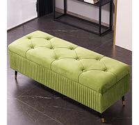 Lussuosa panca portaoggetti in velluto per camera da letto e ingresso, moderna ottomana imbottita con contenitore nascosto, verde, 100 x 45 x 45 cm