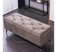 Lussuosa panca portaoggetti in velluto per camera da letto e ingresso, tappezzata, moderna, con spazio nascosto, elegante, grigio, 90 x 45 x 45 cm
