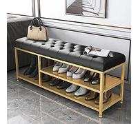 Lussuosa scarpiera imbottita da ingresso con scarpiera moderna in pelle verde/nera, elegante mobile da ingresso (99 x 35 x 45 cm)