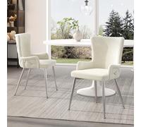 Lussuosa sedia da pranzo in velluto elegante per soggiorno e camera da letto, con gambe in metallo dorato, set di 2 (beige e argento), elegante complemento d'arredo per la casa