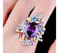 Lussuoso anello realizzato con squisita zirconia multicolore, caratterizzato da una pietra viola , per anniversari, matrimoni o come regalo di gioielli vintage per donne