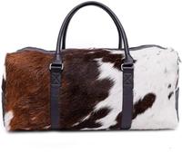 Lussuoso borsone in pelle bovina per uomo e donna - borsone da viaggio unisex di grandi dimensioni, borsa da palestra in pelle unica per weekender durante la notte con pelo di mucca sul borsone