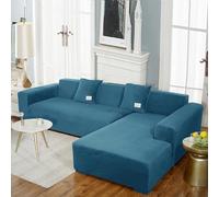 Lussuoso Copridivano in Velluto A Forma di L, Copridivano in Morbido Sectiol Super Elasticizzato con Fondo Elastico Fodera per Divano in Tinta Unita Protettore PE, Blue-3, 3 Seater+3 Seater