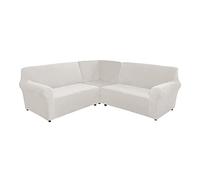 Lussuoso copridivano in velluto a forma di L, elasticizzato, 3 pezzi, per 57 posti, fondo elastico, lavabile, protezione per mobili, elegante bianco