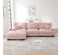 Lussuoso divano angolare modulare - Divano cloud a forma di L per soggiorno, divano letto profondo con ottomano, corda, ciniglia rosa