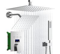 Lussuoso doppio soffione doccia - 30,5 cm pioggia e 8 pollici doccia laterale display digitale cromato lucido infissi moderno bagno doccia rubinetto set per la massima esperienza spa.