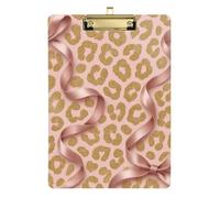 Lussuoso e alla moda, stampa leopardata, nastri di seta, portablocco con foro standard per allenatori di pallavolo e baseball, dimensioni 23,5 x 30,5 cm
