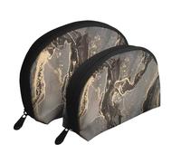 Lussuoso marmo oro nero, Borsa per trucco a conchiglia Portamonete da donna Borsa da toilette piccola Borsa per cosmetici 2 pezzi