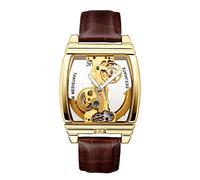 Lussuoso orologio da polso da uomo, automatico, stile steampunk, a carica automatica, meccanico, in pelle Brown Gold