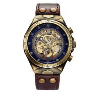 Lussuoso orologio meccanico automatico da uomo, con cinturino in pelle, alla moda, stile steampunk, impermeabile, con scheletro Earthen