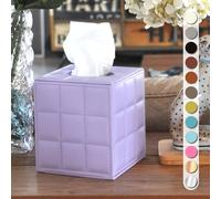Lussuoso porta fazzoletti in stile hotel a 5 stelle, robusto ed elegante, con un'altezza personalizzata e moderno esterno in pelle PU, 13,5 x 13,5 x 15 cm, viola
