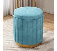 Lussuoso pouf in velluto blu con base dorata, grande capacità, morbido poggiapiedi imbottito, per camera da letto o soggiorno, 34 x 34 x 45 cm