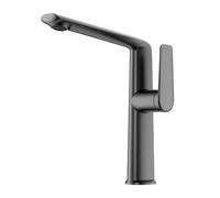 Lussuoso rubinetto da bagno in ottone grigio canna di fucile miscelatore monocomando per acqua calda e fredda, beccuccio girevole e design di uscita, 2 rubinetti funzionali per lavello (grigio