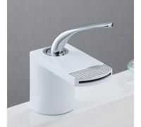 Lussuoso rubinetto in ottone per lavandino del bagno, miscelatore monocomando a cascata, design a cascata, acqua calda e fredda, finitura bianca e cromata, ideale per la ristrutturazione di cucina e