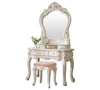 Lussuoso set da trucco in stile europeo con sgabello imbottito con 4 cassetti, tavolo da toeletta per camera da letto, per donne e adolescenti