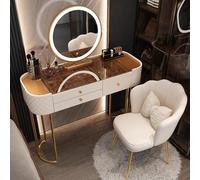 Lussuoso set da trucco moderno con piano in vetro, specchio intelligente e cassetti portaoggetti, elegante tavolo da toeletta e sedia, per donne, camera da letto di famiglia, essenziale (bianco, 99 cm