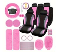Lussuoso set di decorazione per interni auto, coprivolante, freno a mano e cambio, per trasformazione elegante del veicolo (rosa)