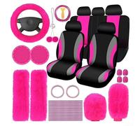 Lussuoso set di decorazione per interni dell'auto, coprivolante, freno a mano e cambio, per una trasformazione elegante del veicolo (rosso rosa)