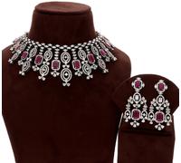 Lussuoso set di orecchini a collana con zirconi rossi da donna perfetti per m...