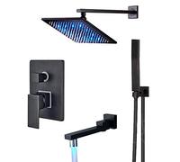 Lussuoso set doccia a pioggia con LED da 30 cm, miscelatore da parete con soffione e beccuccio girevole, per un'esperienza spa perfetta per rilassarsi nel tuo bagno