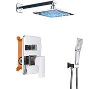 Lussuoso set doccia cromato con rubinetto a scomparsa, miscelatore a pioggia regolabile, soffione a pioggia a LED con tecnologia avanzata di iniezione dell'aria (20,3 cm)
