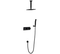 Lussuoso set doccia in ottone nero con soffione a pioggia da 20,3 cm e spruzzatore portatile, valvola miscelatore regolabile, sistema doccia classico per bagno per un'esperienza spa
