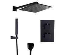 Lussuoso sistema doccia a pioggia termostatico 8 30,5 cm soffione doccia a pioggia e doccetta a parete in ottone nero moderno set doccia completo con miscelatore rubinetto.
