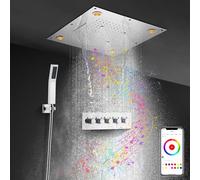 Lussuoso sistema doccia termostatico a corpo intero con musica Bluetooth a 24 colori a cascata e soffione doccia a soffitto con rubinetto per la massima esperienza spa