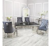 Lussuoso tavolo da pranzo Louis cromato, 1,8 m, elegante set da pranzo con pietra sinterizzata in marmo nero o piano in vetro, mobili moderni per una cena elegante