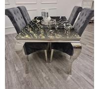 Lussuoso tavolo da pranzo Louis cromato elegante set da pranzo con piano in pietra sinterizzata marmo nero e oro 1,5 m