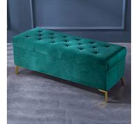 Lussuoso velluto con cristalli, poggiapiedi imbottito, con ripiano sollevabile, panca moderna per camera da letto e ingresso, verde, 100 x 42 x 45 cm