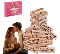 Lust Tower Couples Block Game, 48 Pcs Wooden Tumbling Tower, 5 Languages, Romantic Stacking Game for Date Night, Valentine Party, and Fun Couples Games for Adults (Wood,Spanish)