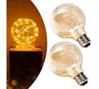 Lustaled E27 LED Lampadina Vintage 1,5W a risparmio energetico G95 Globe Fairy Light Bulb Retro Amber Glass Decorative Light Bulb Warm White 2200K, AC220-240V, Non dimmerabile - 2 pezzi