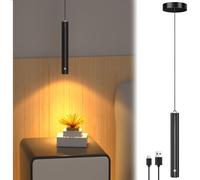 Lustaled Lampada a Sospensione LED Ricaricabile 3000mAh, Touch Dimmerabile con Memoria, Spot 24° Bianco Caldo 3000K, Lampadario Cucina Moderno Nero per Comodino, Camera da Letto, Soggiorno, Ø4x30cm