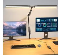 Lustaled Lampada da Scrivania LED, Doppia Testa Lampada da Tavolo con Pinza, 2000LM 20W Dimmerabile, 3 Colore & 10 Livelli Luminosità, Nera Lampada Monitor con Filo per Ufficio, Lettura, Studio