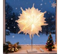 Lustaled Stella di Natale Luminosa da Tavolo, Lampada 3D a Forma di Fiore in Carta con LED E14 25W per Decorazioni Natalizie Interno Finestra, Bianco 50cm