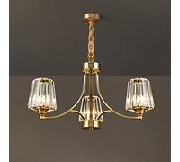 Lustre élégant en Cristal Doré pour Salon, Salle à Manger et îlot de Cuisine - Suspension en laiton brossé à intensité Variable (3 lumières)