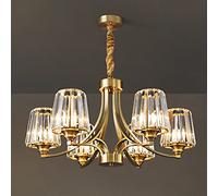 Lustre élégant en Cristal Doré pour Salon, Salle à Manger et îlot de Cuisine - Suspension en laiton brossé à intensité Variable (6 lumières)