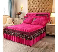 Lusurio Tela da preda al Hotel, Gonna a Letto Trapuntato in Flanella Invernale a Letto di Corallo Pile più Cotone Doppio Singolo king-180 cm*200 cm (3pc) _Red