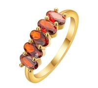 LUTAKU Anelli impilabili placcati in oro 14 carati con gemme ovali (3 stili: rosa/viola/rosso) (rosso)