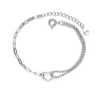 LUTAKU Braccialetto in argento 925 con motivo geometrico a forma di cuore, per donne e ragazze, scintillante braccialetto multistrato per migliore amica, regalo, Argento sterling