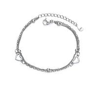 LUTAKU Braccialetto in argento 925 multistrato con cuore per donne e ragazze, braccialetto scintillante per migliore amica, regalo, Acciaio inossidabile