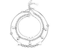 LUTAKU Braccialetto multistrato in argento 925 con perline a forma di cuore, per donne e ragazze, braccialetto scintillante per migliore amica, regalo, Argento sterling