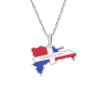 LUTAKU Collana con ciondolo a forma di mappa del Dominicano e bandiera della Repubblica Dominicana, in acciaio inox, accessorio per gioielli con mappa, Acciaio inossidabile