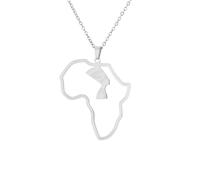 LUTAKU Collana con ciondolo a forma di mappa della regina Nefertiti dell'Egitto, per donne e uomini, collana con ciondolo a forma di mappa dell'Egitto, in acciaio inossidabile, accessori per gioielli