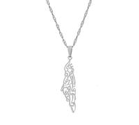 LUTAKU Collana con ciondolo a forma di mappa di Israele e Palestina, per donne e uomini, con ciondolo a forma di mappa di Israele e Palestina, in acciaio inox, accessori per gioielli, Acciaio