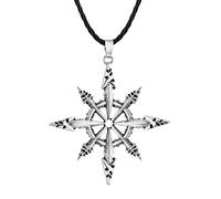 LUTAKU Collana con ciondolo a forma di stella caotica satanica, per uomo e donna, ciondolo a forma di ruota del caos della cabala, in pelle nera, amuleto