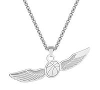 LUTAKU Gioielli da uomo con palline da basket alate, collana in oro per uomini e ragazzi, stile punk, per amanti del cestello sportivo in acciaio inossidabile 316L, Acciaio inossidabile (Silver)